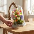 Cloche en verre avec plaque aspect béton et corde Ø17cm H28cm | Floristik24.be