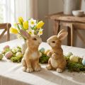 Lapin assis, décoration en céramique, Pâques, paire de lapins marron H15cm lot de 2 | Floristik24.be