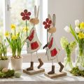 Décoration de Pâques, lapin en métal, décoration printanière, lapin de Pâques avec fleur rouge, beige H21cm 2pcs | Floristik24.be