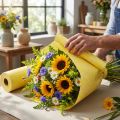 Manchette en papier jaune blanc Summertime 25 cm 100 m | Floristik24.be