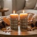 Bougies piliers brunes à motif tressé rustique, 110 x 65 mm, Safe Candle, lot de 2 | Floristik24.be