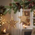 Lot de 2 étoiles en bois de manguier naturel avec détails dorés, 25 cm, à suspendre | Floristik24.be