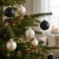 Boule, décorations de sapin de Noël, boule de Noël noir/argent/nacre H8.5cm Ø7.5cm verre véritable 12 pièces | Floristik24.be