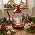 Photophore lanterne en verre cruche métal rouge H22cm | Floristik24.be