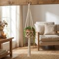 Décoration murale suspendue en macramé style bohème Ø12cm H79cm Crème - Pot de fleurs suspendu | Floristik24.be