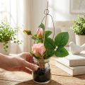 Rose dans le verre rose H23cm | Floristik24.be