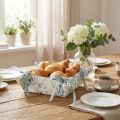 Panier à pain en tissu, eucalyptus, boîte de rangement, blanc, vert, coton, décoration, 20 x 20 x 7 cm | Floristik24.be