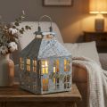 Lanterne décorative vintage métal maison lumineuse blanc rouille H35cm | Floristik24.be