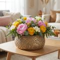 Coupelle décorative en céramique fleurs dorées marron Ø23,5cm H11,5cm | Floristik24.be