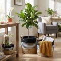 Ensemble de 3 paniers de rangement avec poignées, panier à plantes et boîte de rangement, noir et blanc, finition naturelle, empilables, Ø 32/28/23 cm, H 30/25/19 cm | Floristik24.be