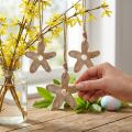 Fleur en bois avec motif, printemps, pendentif en bois nature, blanc H10cm 6pcs | Floristik24.be