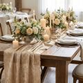 Ruban de table effiloché beige doré vintage L47cm L1,5m | Floristik24.be