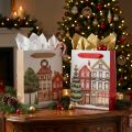 Sac cadeau de Noël avec maisons et sapin de Noël, 16 cm, 2 pièces | Floristik24.be