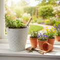 Seau décoratif blanchi à la chaux, avec anse, Ø 20,5 cm, pot de fleurs décoratif en métal | Floristik24.be