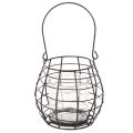 Lanterne de jardin avec poignée, noire, bougeoir en verre, Ø17cm, H15cm | Floristik24.be