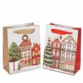 Floristik24 Sac cadeau de Noël avec maisons et sapin de Noël, 16 cm, 2 pièces