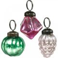 Floristik24 Mélange de boules de verre, diamant/boule/cône en verre véritable, aspect antique Ø3–3,5 cm H4,5–5,5 cm 9 pièces