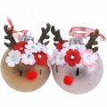 Floristik24 Boule de sapin de Noël, renne avec couronne de fleurs, décoration de l&#39;avent, décoration de sapin marron, rose en verre véritable Ø8cm 2pcs