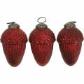 Floristik24 Décorations d&#39;arbre cônes rouge verre véritable 9cm 3pcs