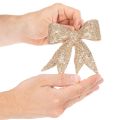 Nœud à paillettes, nœud décoratif, doré avec pince, 11 cm, lot de 4 | Floristik24.be