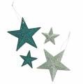 Floristik24 Ensemble d&#39;étoiles scintillantes déco cintre et décoration scatter émeraude, vert clair 9cm/5cm 18 pièces