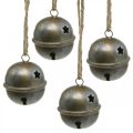 Floristik24 Cloches de Noël, cloches avec étoiles, décoration de l&#39;avent en métal aspect antique H5,5cm Ø5cm 4pcs