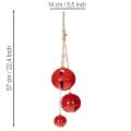 Clochettes décoratives en métal rouge, lot de 3, 14 x 12 x 8 cm | Floristik24.be