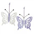 Floristik24 Suspension déco papillons bois violet/blanc 12×11cm 4pcs