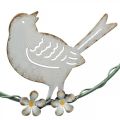 Floristik24 Couronne avec oiseau, décoration en métal à suspendre, printemps blanc/vert Ø14,5cm lot de 2