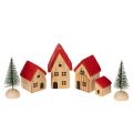 Floristik24 Ensemble de maisons décoratives en bois avec toits rouges et sapins, 12 cm, 6 pièces
