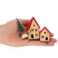 Ensemble de maisons décoratives en bois avec toits rouges et sapins, 12 cm, 6 pièces | Floristik24.be