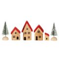 Ensemble de maisons décoratives en bois avec toits rouges et sapins, 12 cm, 6 pièces | Floristik24.be