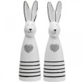Floristik24 Lapin en céramique noir et blanc, décoration lapin de Pâques paire de lapins avec coeur H20,5cm 2pcs