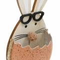 Floristik24 Lapin en bois dans un oeuf, décoration printanière, lapins à lunettes, lapins de Pâques 3pcs