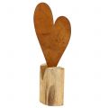 Floristik24 Coeur de rouille sur socle en bois 22 cm x 11 cm