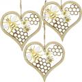 Floristik24 Coeur décoratif abeilles jaune, coeur en bois doré pour accrocher la décoration d&#39;été 6pcs