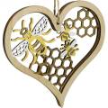 Floristik24 Coeur décoratif abeilles jaune, coeur en bois doré pour accrocher la décoration d&#39;été 6pcs