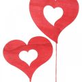 Floristik24 Bouchon fleur coeur, décoration bois à coller, saint valentin, bouchon déco rouge, fête des mères L31-33cm 24pcs
