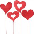 Floristik24 Bouchon fleur coeur, décoration bois à coller, saint valentin, bouchon déco rouge, fête des mères L31-33cm 24pcs