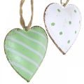 Floristik24 Coeurs en métal à suspendre, saint valentin, décoration printanière, pendentif coeur vert, blanc H3.5cm 10pcs