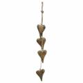 Floristik24 Coeurs en bois avec incrustations de paillettes sur fil à suspendre Naturel L60cm