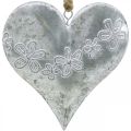 Floristik24 Coeurs à suspendre, décoration métal avec gaufrage, Saint Valentin, décoration printemps argent, blanc H13cm 4pcs