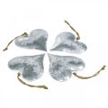 Floristik24 Coeurs à suspendre, décoration métal avec gaufrage, Saint Valentin, décoration printemps argent, blanc H13cm 4pcs
