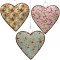 Floristik24 Coeur à suspendre, Saint Valentin, décoration coeur avec roses, fête des mères, décoration métal H16cm 3pcs