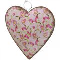 Floristik24 Coeur à suspendre, Saint Valentin, décoration coeur avec roses, fête des mères, décoration métal H16cm 3pcs