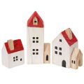 Floristik24 Ensemble de maisons décoratives en bois, rouge et blanc, décoration hivernale composée de plusieurs éléments, 13 cm, 6 pièces