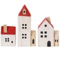 Ensemble de maisons décoratives en bois, rouge et blanc, décoration hivernale composée de plusieurs éléments, 13 cm, 6 pièces | Floristik24.be