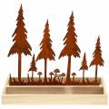 Floristik24 Plateau en bois, silhouette forêt, inox rouille, 30cm x 15cm