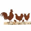 Floristik24 Famille de poulet métal rouille sur socle bois bouleau 32cm H15.5cm