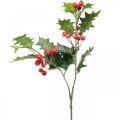 Floristik24 Branche de houx artificielle, baies d&#39;hiver, décorations de Noël, houx enneigé vert, rouge L63cm